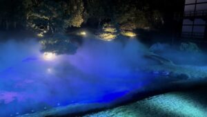 建長寺の庭園を青い光と霧が包むZEN NIGHTの雲海演出